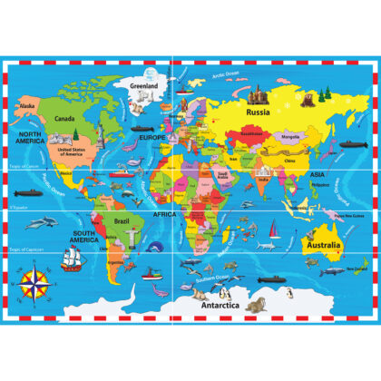 50pc - World Map - Wood Jigsaw Puzzle A4